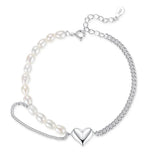 TrustDavis 925 Sterling Silver Pearls Heart Chain Anklets for Women