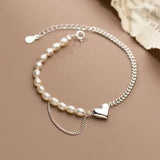 TrustDavis 925 Sterling Silver Pearls Heart Chain Anklets for Women