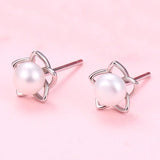 TrustDavis Rose Flower Pearl Stud Earrings - Birthday Gift
