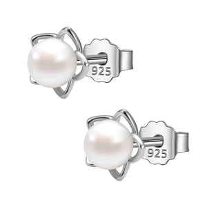 TrustDavis Rose Flower Pearl Stud Earrings - Birthday Gift