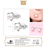TrustDavis Rose Flower Pearl Stud Earrings - Birthday Gift