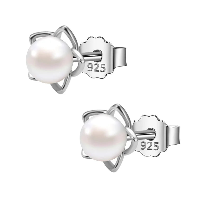 TrustDavis Rose Flower Pearl Stud Earrings - Birthday Gift