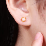 TrustDavis Rose Flower Pearl Stud Earrings - Birthday Gift