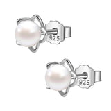 TrustDavis Rose Flower Pearl Stud Earrings - Birthday Gift