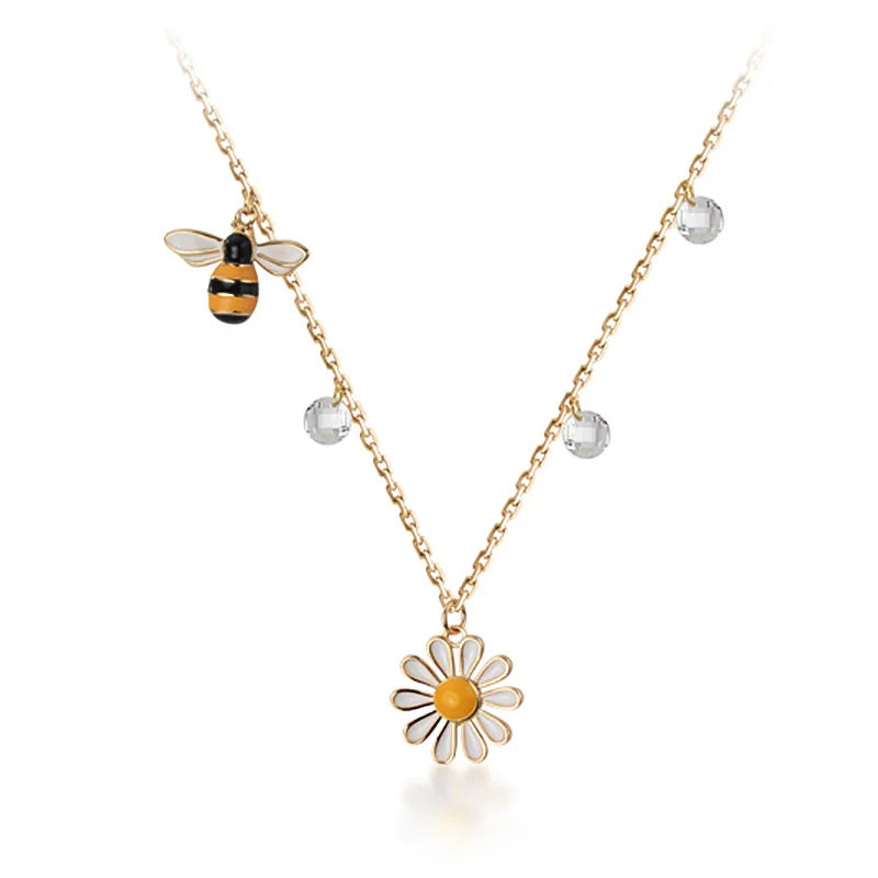 TrustDavis Sterling Silver Sunflower CZ Pendant Necklace