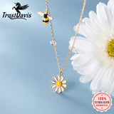 TrustDavis Sterling Silver Sunflower CZ Pendant Necklace