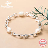 TrustDavis 925 Silver Baroque Pearl Chain Bracelet For Women