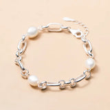 TrustDavis 925 Silver Baroque Pearl Chain Bracelet For Women