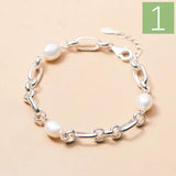 TrustDavis 925 Silver Baroque Pearl Chain Bracelet For Women