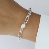 TrustDavis 925 Silver Baroque Pearl Chain Bracelet For Women