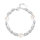 TrustDavis 925 Silver Baroque Pearl Chain Bracelet For Women