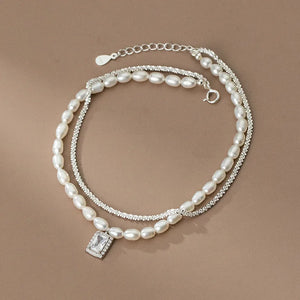 TrustDavis Sweet Double Layer Pearl Chain Anklets For Women