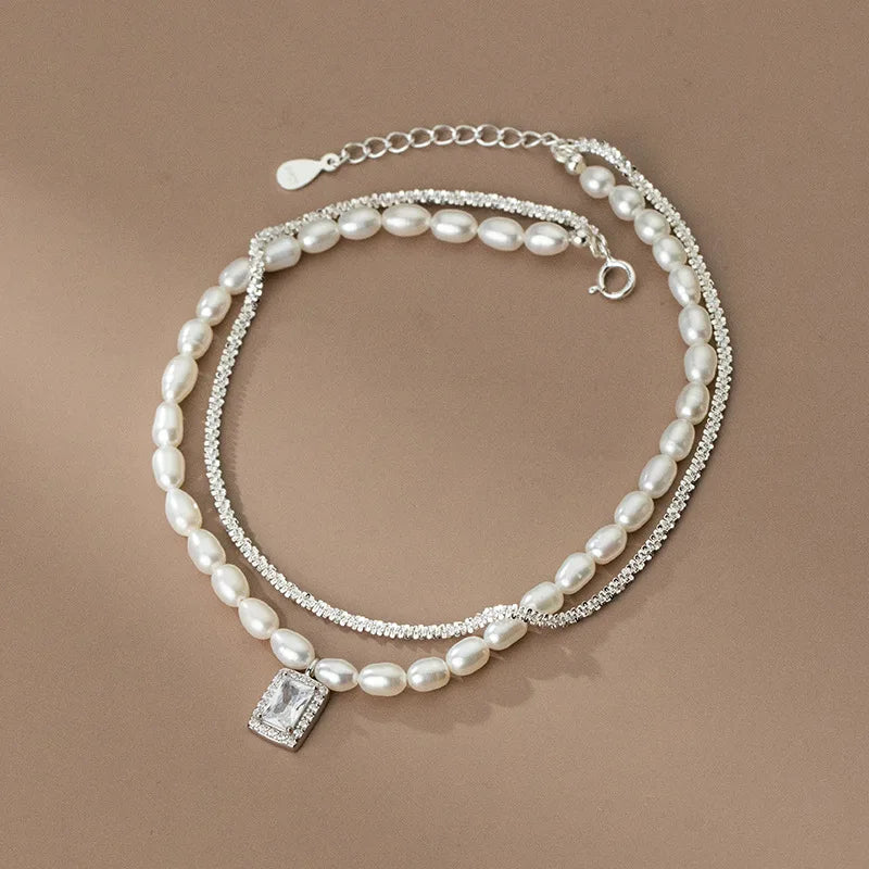 TrustDavis Sweet Double Layer Pearl Chain Anklets For Women