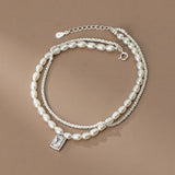 TrustDavis Sweet Double Layer Pearl Chain Anklets For Women