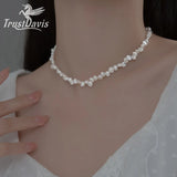 TrustDavis 925 Silver Pearl Choker Necklace Wedding Jewelry