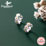 925 Sterling Silver Glaze Daisy Flower Charm Hoop Earrings Wedding Jewelry