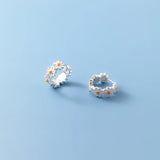 925 Sterling Silver Glaze Daisy Flower Charm Hoop Earrings Wedding Jewelry