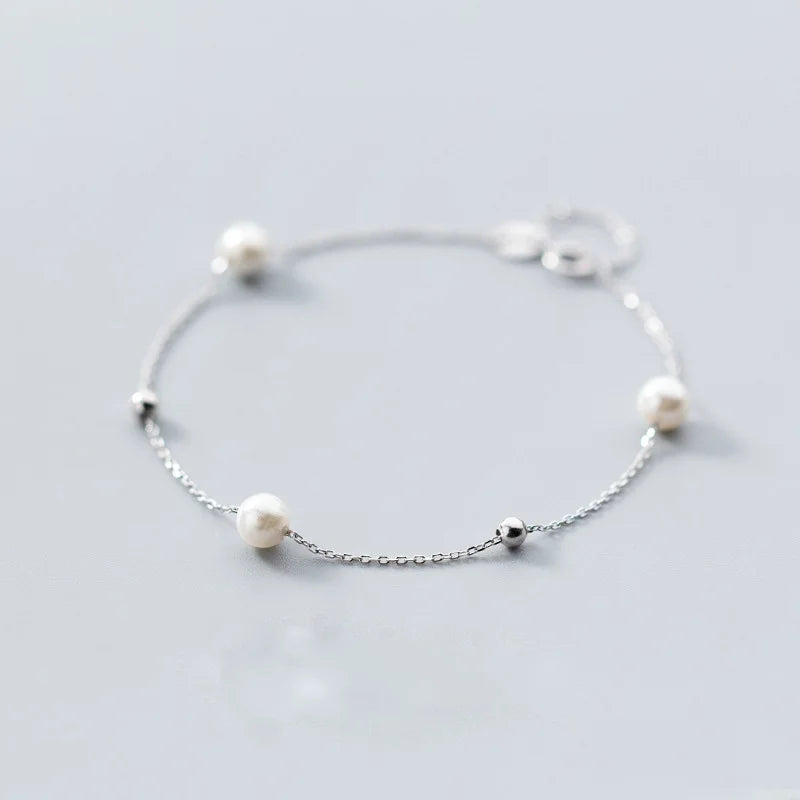 TrustDavis 925 Silver Pearl Bead Bracelet Wedding Jewelry