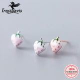 TrustDavis 925 Sterling Silver Pink Strawberry Stud Earrings For Women