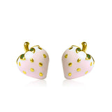 TrustDavis 925 Sterling Silver Pink Strawberry Stud Earrings For Women
