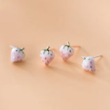 TrustDavis 925 Sterling Silver Pink Strawberry Stud Earrings For Women