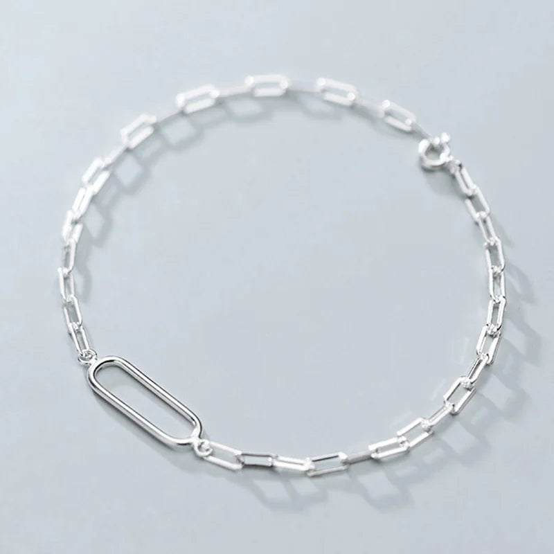 TrustDavis 925 Silver Ellipse Chain Bracelet For Women Wedding Gift