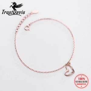 TrustDavis 925 Silver Heart Chain Bracelet For Women Wedding Gift