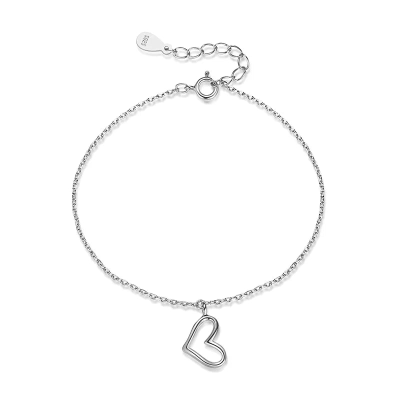 TrustDavis 925 Silver Heart Chain Bracelet For Women Wedding Gift