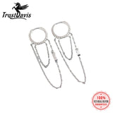 TrustDavis 925 Sterling Silver Double Layer Link Chain CZ Hoop Earrings Wedding