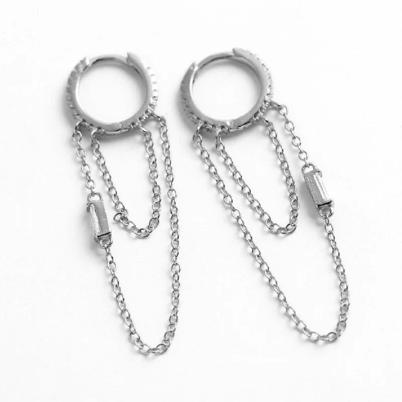 TrustDavis 925 Sterling Silver Double Layer Link Chain CZ Hoop Earrings Wedding