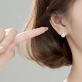 TrustDavis 925 Sterling Silver Flower Charm Stud Earrings Women Wedding