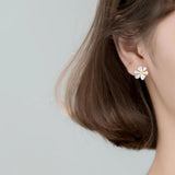 TrustDavis 925 Sterling Silver Flower Charm Stud Earrings Women Wedding