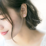 TrustDavis 925 Sterling Silver Flower Charm Stud Earrings Women Wedding