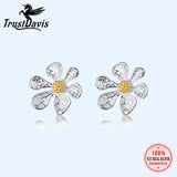 TrustDavis 925 Sterling Silver Flower Charm Stud Earrings Women Wedding