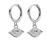 TrustDavis Sterling Silver Sweet Lips Hoop Earrings With Clear CZ Charm