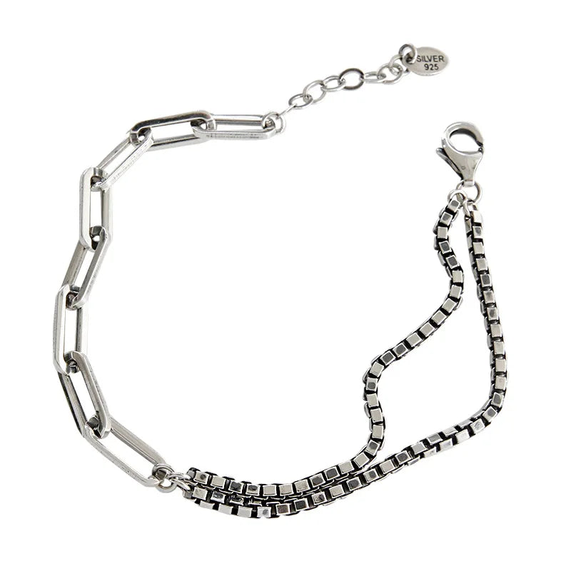 TrustDavis S925 Silver Bracelet Women INS Style Double-Layers Chain H0098