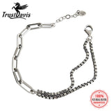 TrustDavis S925 Silver Bracelet Women INS Style Double-Layers Chain H0098