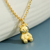 TrustDavis Cartoon Bear S925 Sterling Silver Pendant Necklace for Women