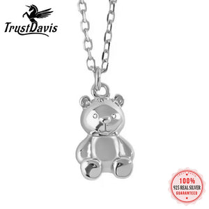 TrustDavis Cartoon Bear S925 Sterling Silver Pendant Necklace for Women