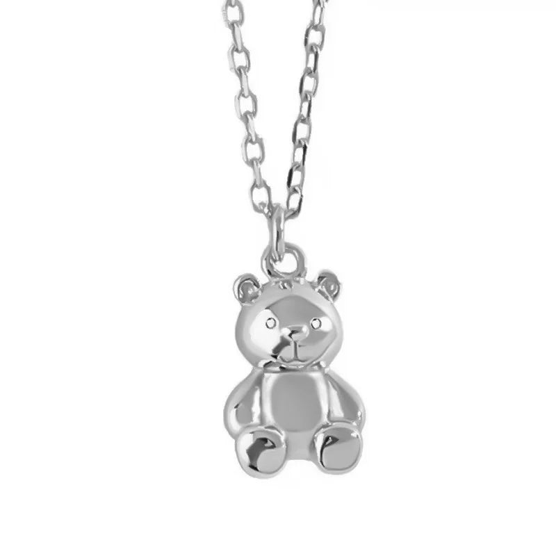 TrustDavis Cartoon Bear S925 Sterling Silver Pendant Necklace for Women