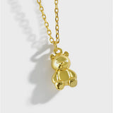 TrustDavis Cartoon Bear S925 Sterling Silver Pendant Necklace for Women