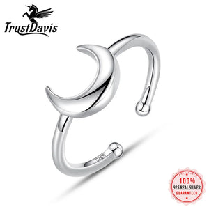 925 Sterling Silver Moon Cocktail Ring Opening Sizable Girls Xmas Gift