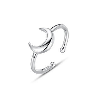 925 Sterling Silver Moon Cocktail Ring Opening Sizable Girls Xmas Gift