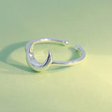 925 Sterling Silver Moon Cocktail Ring Opening Sizable Girls Xmas Gift