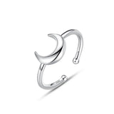 925 Sterling Silver Moon Cocktail Ring Opening Sizable Girls Xmas Gift
