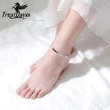 TrustDavis 100% 925 Silver Oval Leaves Tassel S925 Anklet Jewelry