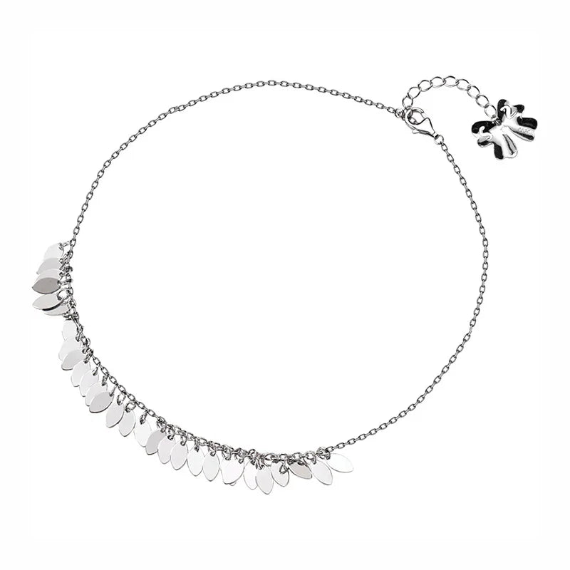 TrustDavis 100% 925 Silver Oval Leaves Tassel S925 Anklet Jewelry