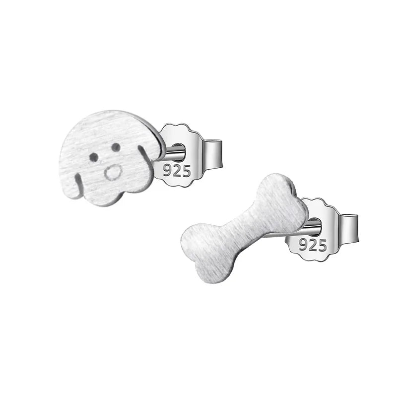 TrustDavis 925 Silver Asymmetric Dog Bone Stud Earrings For Girls DS711