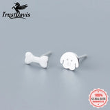 TrustDavis 925 Silver Asymmetric Dog Bone Stud Earrings For Girls DS711