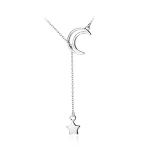 TrustDavis 925 Silver Moon & Star Tales Pendant Necklace